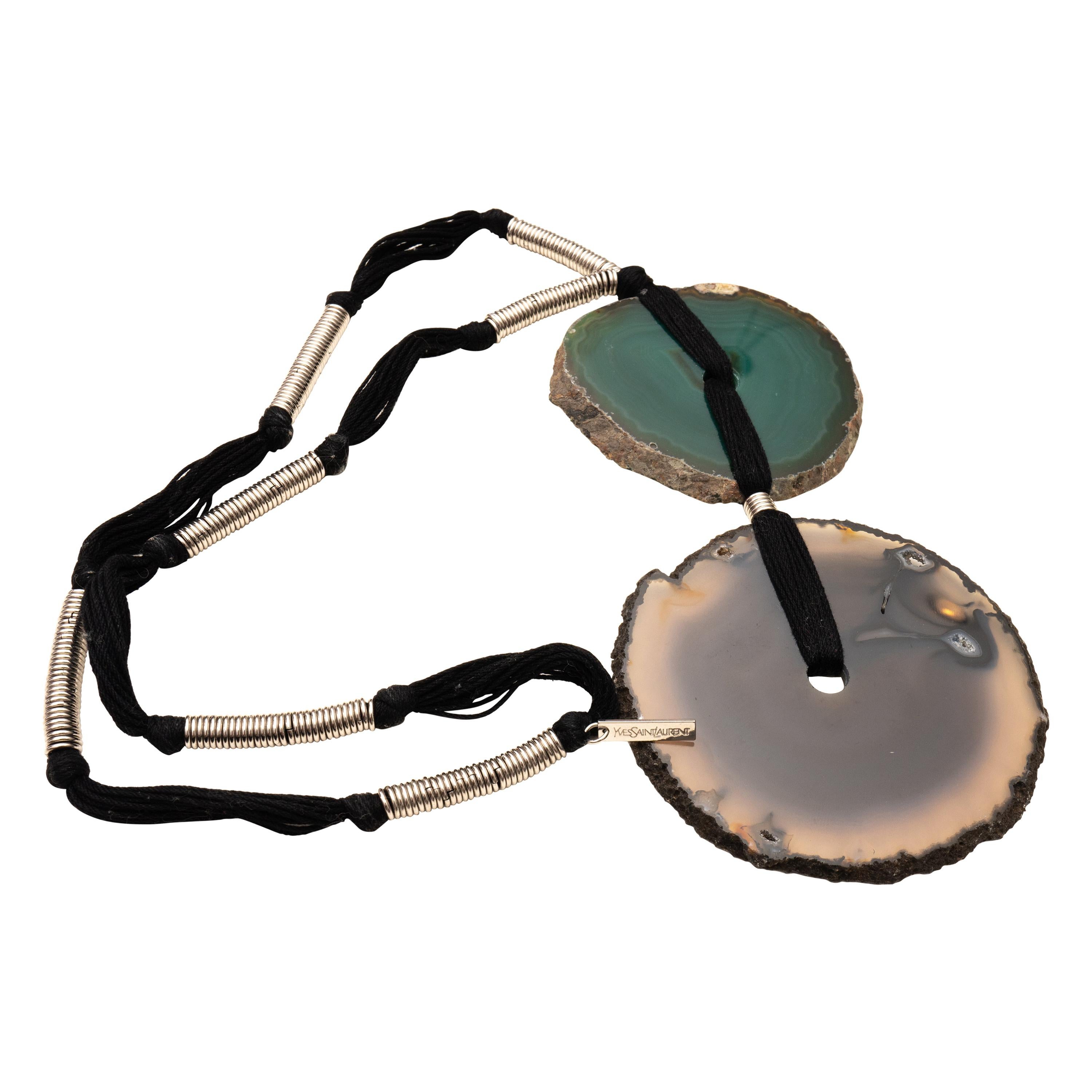 Yves Saint Laurent Green and Brown Agate Necklace