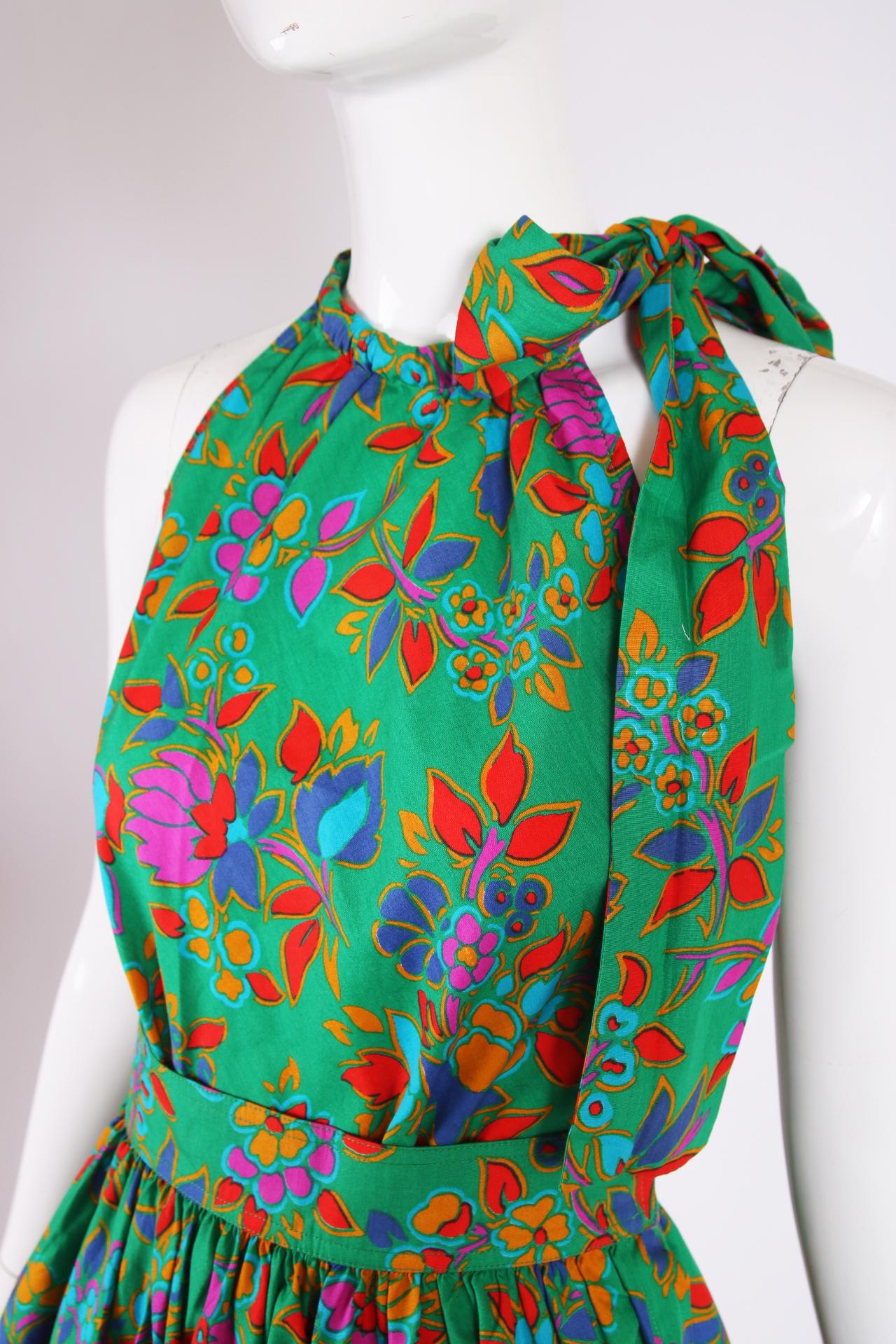 Vert Ensemble trois pièces en coton vert imprimé floral Yves Saint Laurent en vente