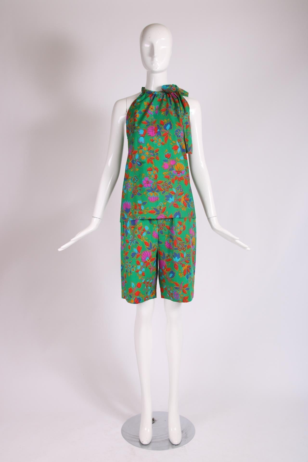 Women's Yves Saint Laurent Green Cotton Floral Print Three Piece Ensemble For Sale