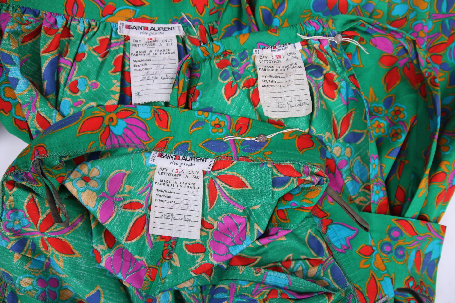 Yves Saint Laurent Green Cotton Floral Print Three Piece Ensemble For Sale 3
