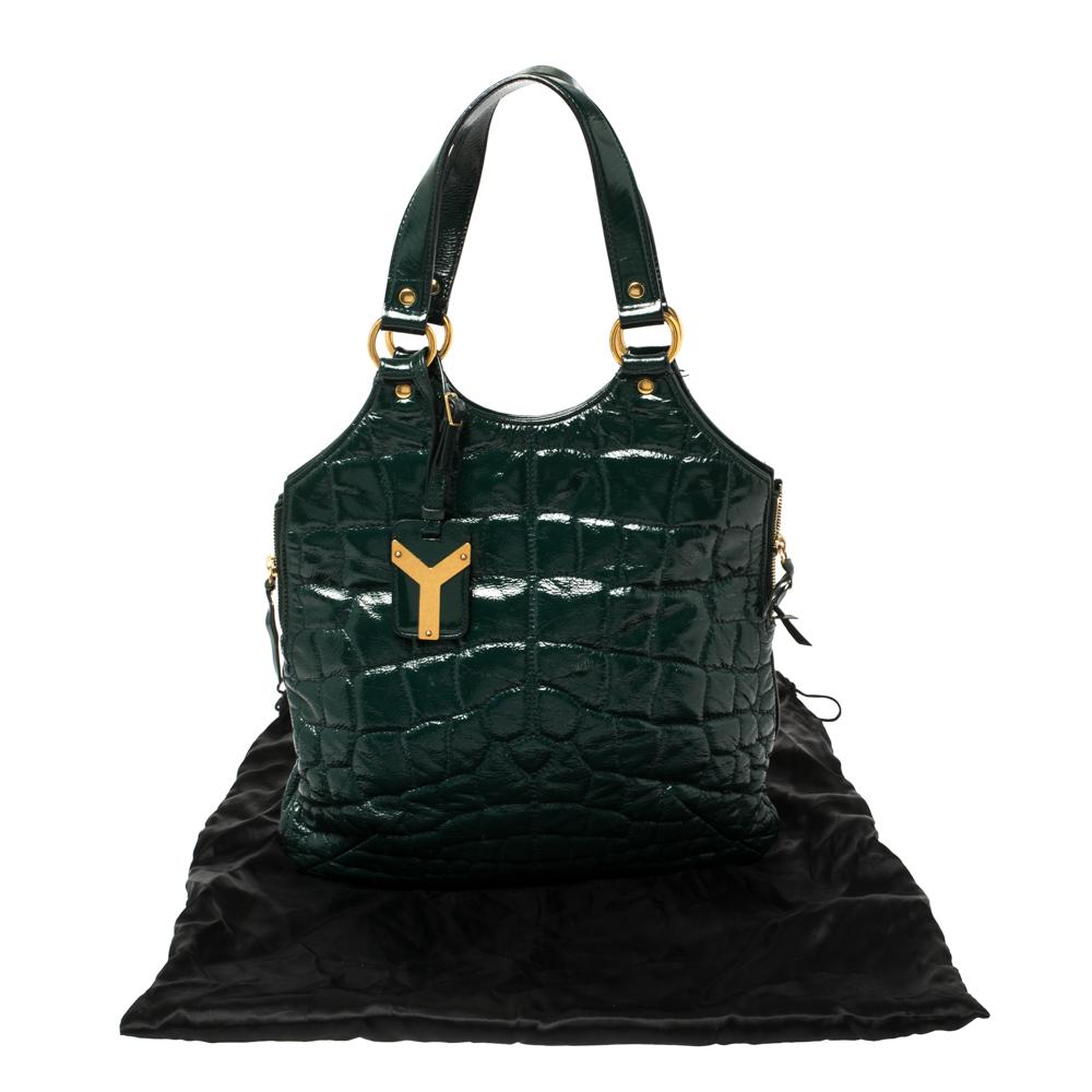 Yves Saint Laurent Green Croc Embossed Patent Leather Tribute Tote