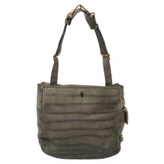 Yves Saint Laurent Green Croc Embossed Suede Besace Shoulder Bag
