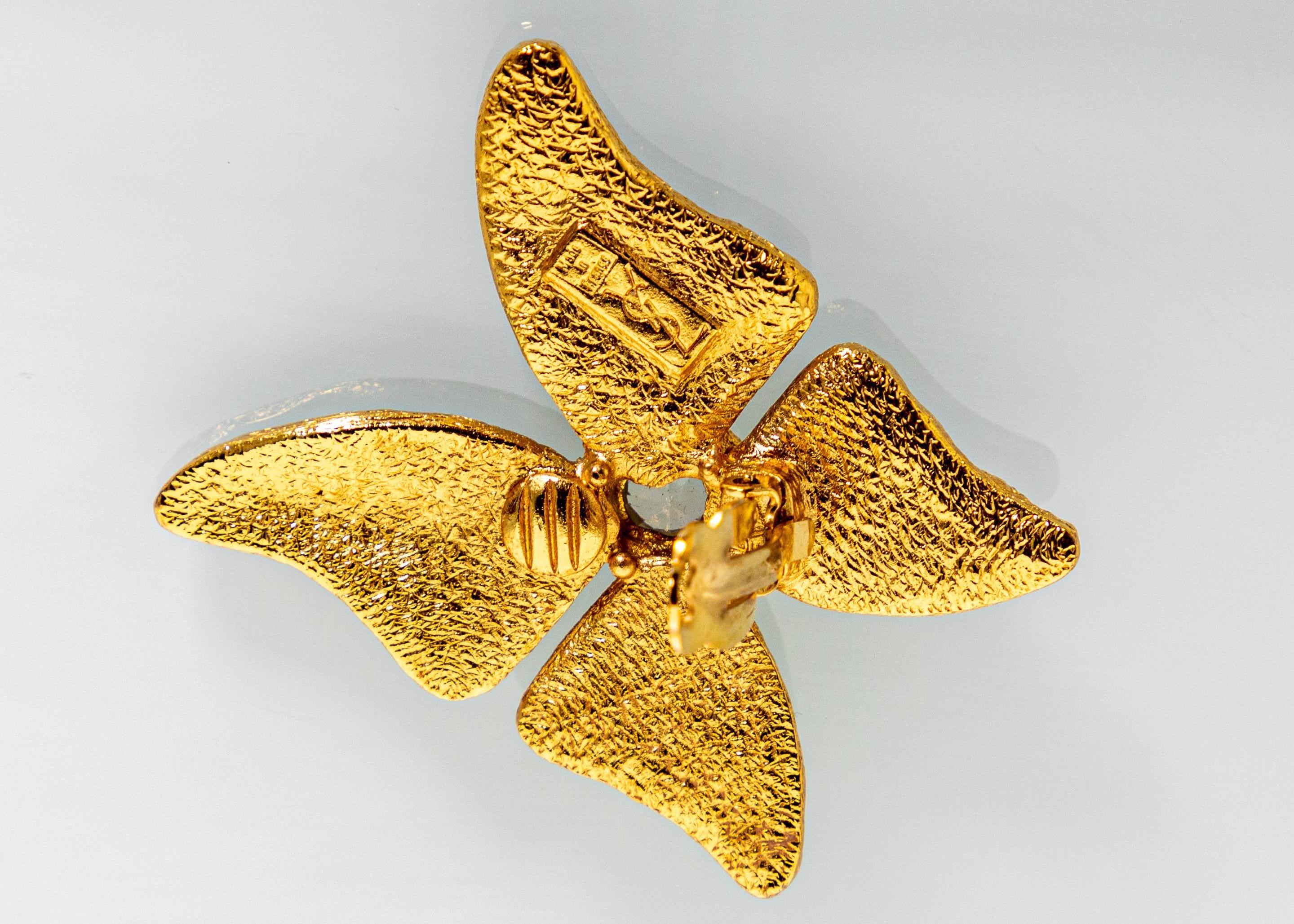 Yves Saint Laurent  Green Enamel Crystal Butterfly Earrings YSL, 1993 In Excellent Condition In Boca Raton, FL