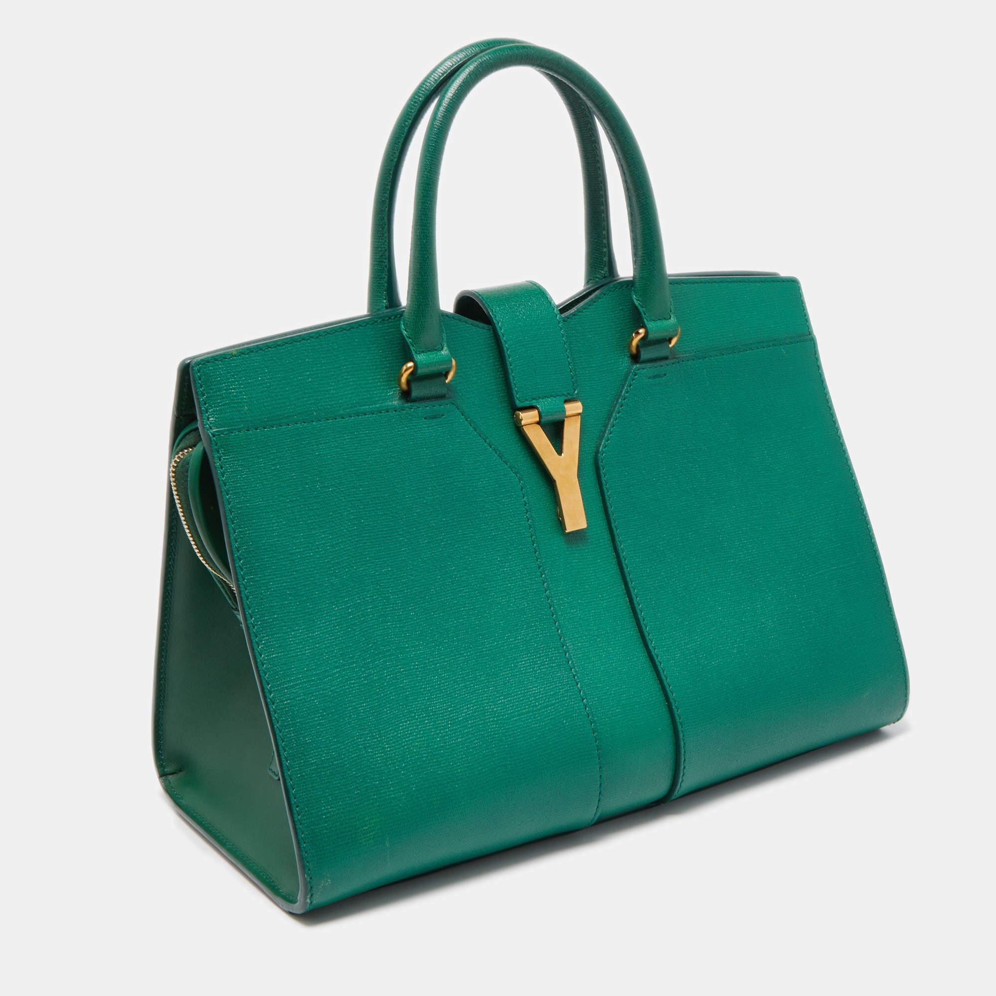 Women's or Men's Yves Saint Laurent Green Leather Medium Cabas Chyc Tote