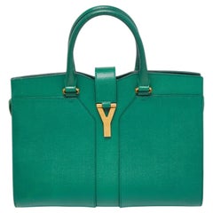 Yves Saint Laurent Green Leather Medium Cabas Chyc Tote