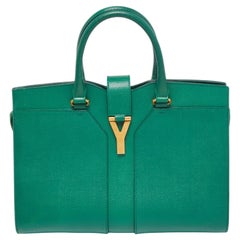 Yves Saint Laurent Tote media Cabas Chyc in pelle verde