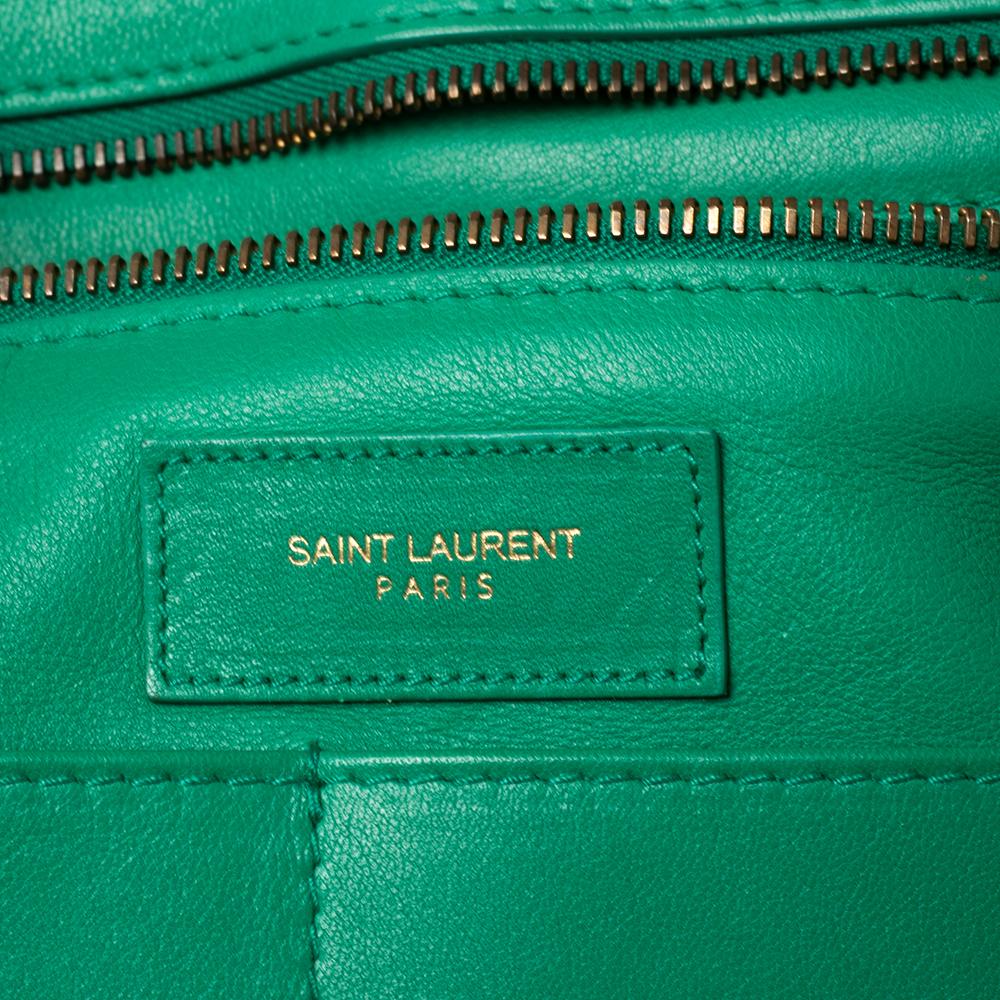 Yves Saint Laurent Green Leather Medium Cabas Y-Ligne Tote In Good Condition In Dubai, Al Qouz 2