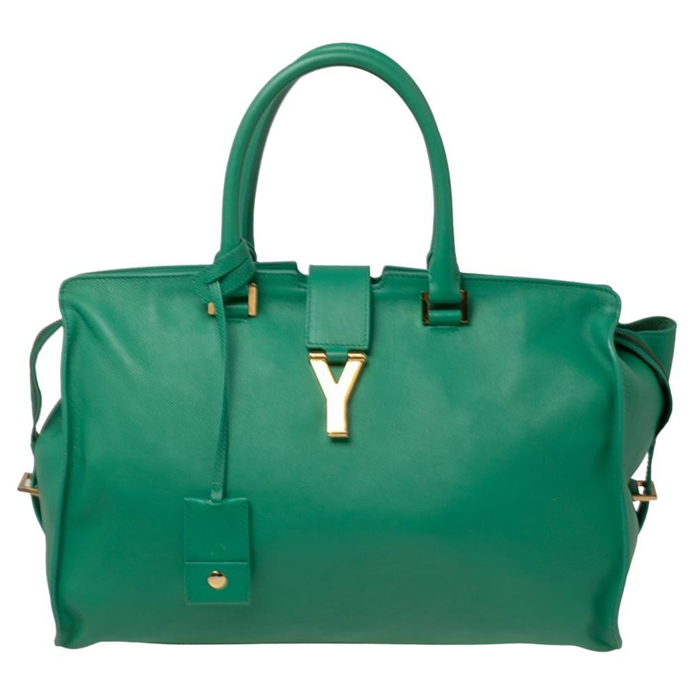 Yves Saint Laurent Green Leather Medium Cabas Y-Ligne Tote