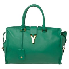Yves Saint Laurent Green Leather Medium Cabas Y-Ligne Tote