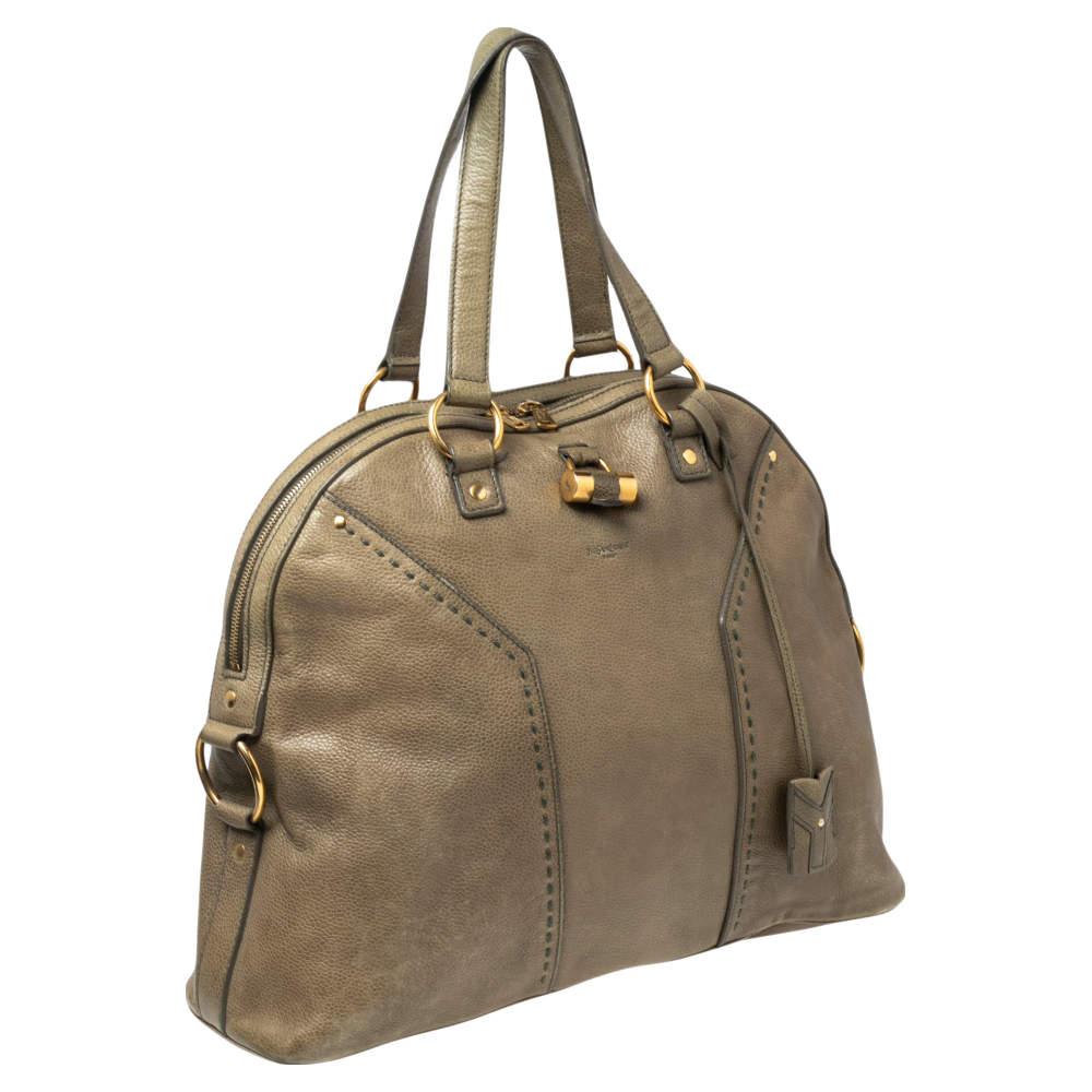 Yves Saint Laurent Green Leather Oversized Muse Bag In Fair Condition In Dubai, Al Qouz 2