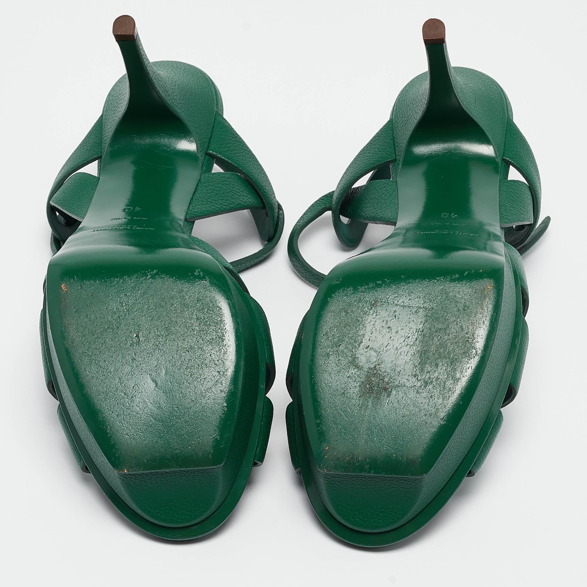 Yves Saint Laurent Green Leather Tribute Sandals Size 40 2