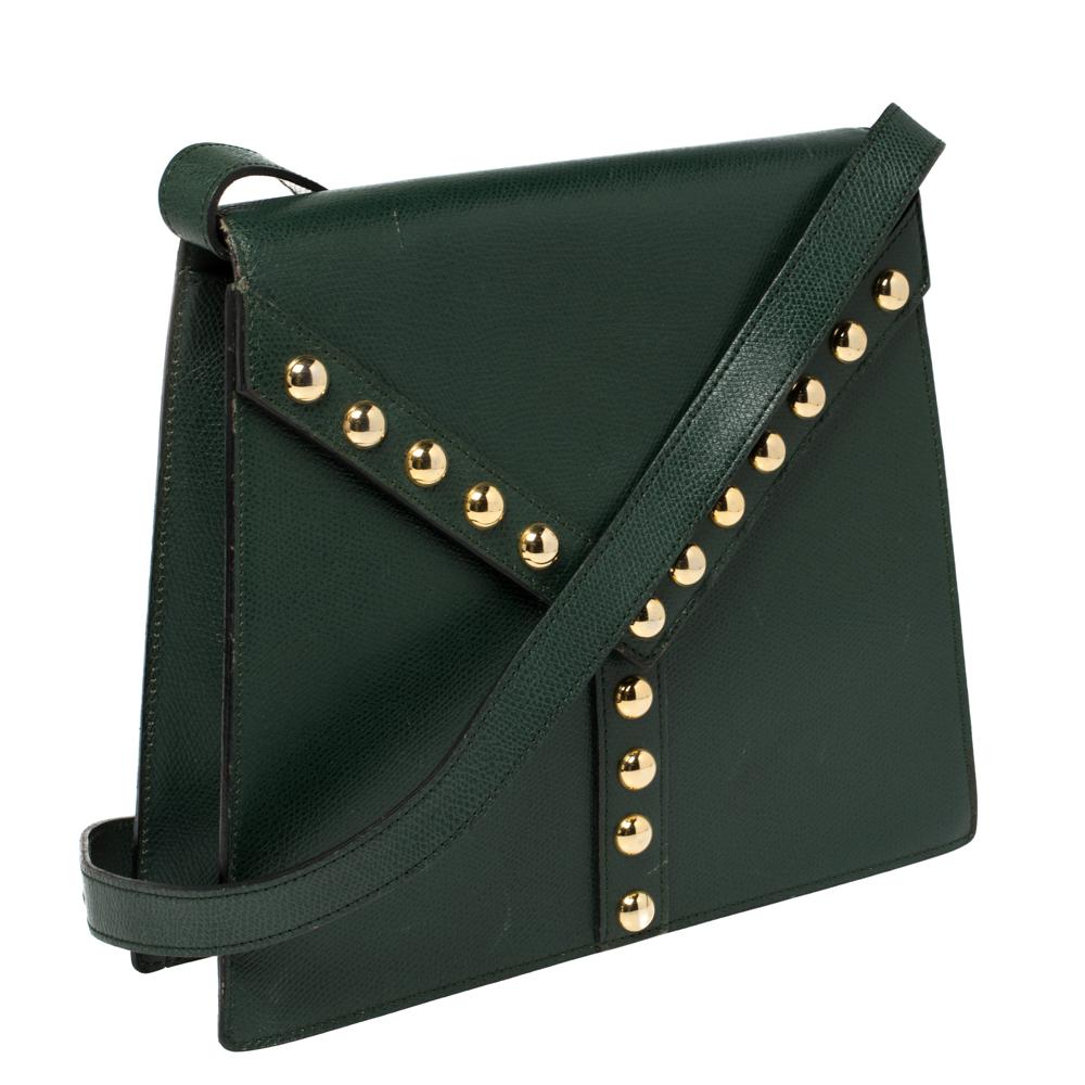 Yves Saint Laurent Grüne Leder Y Nieten Klappe Umhängetasche (Schwarz)