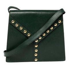 Yves Saint Laurent Green Leather Y Studded Flap Shoulder Bag