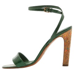Yves Saint Laurent Green Patent Leather Ankle Wrap Sandals Size 39