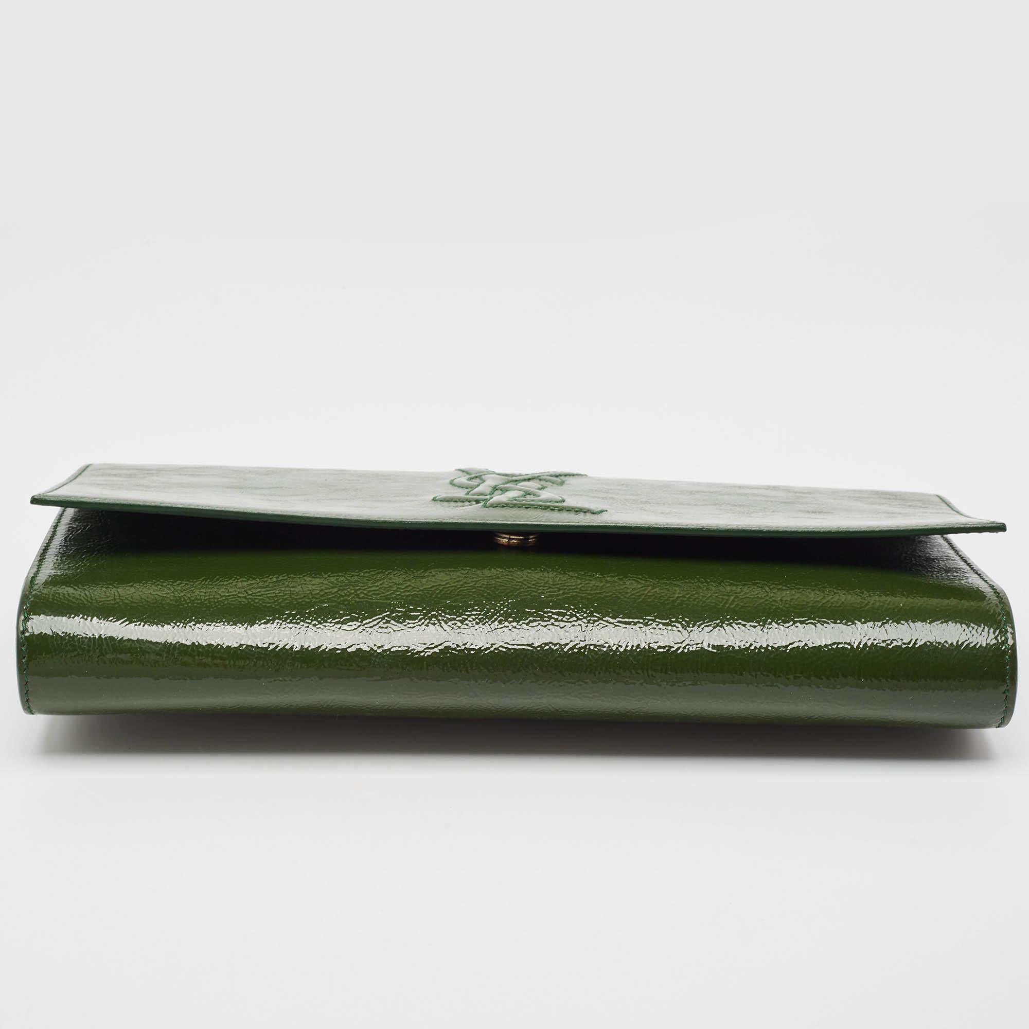 Yves Saint Laurent Green Patent Leather Belle De Jour Flap Clutch 2