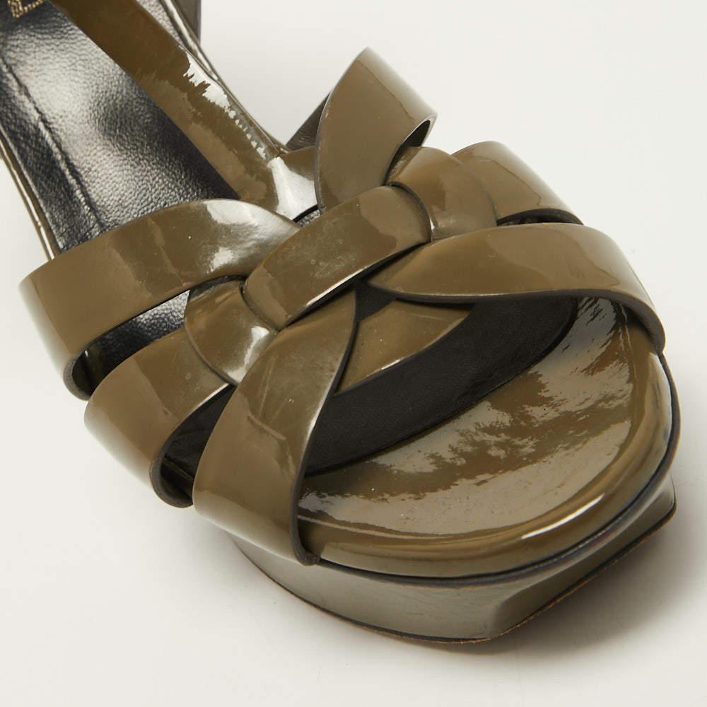 Yves Saint Laurent Green Patent Leather Tribute Sandals Size 37.5 2
