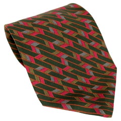 Vintage Yves Saint Laurent Green Red Geometric Silk Tie