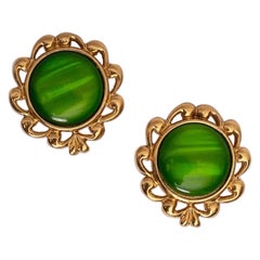 Yves Saint Laurent - Boucles d'oreilles à clip en résine verte et métal doré