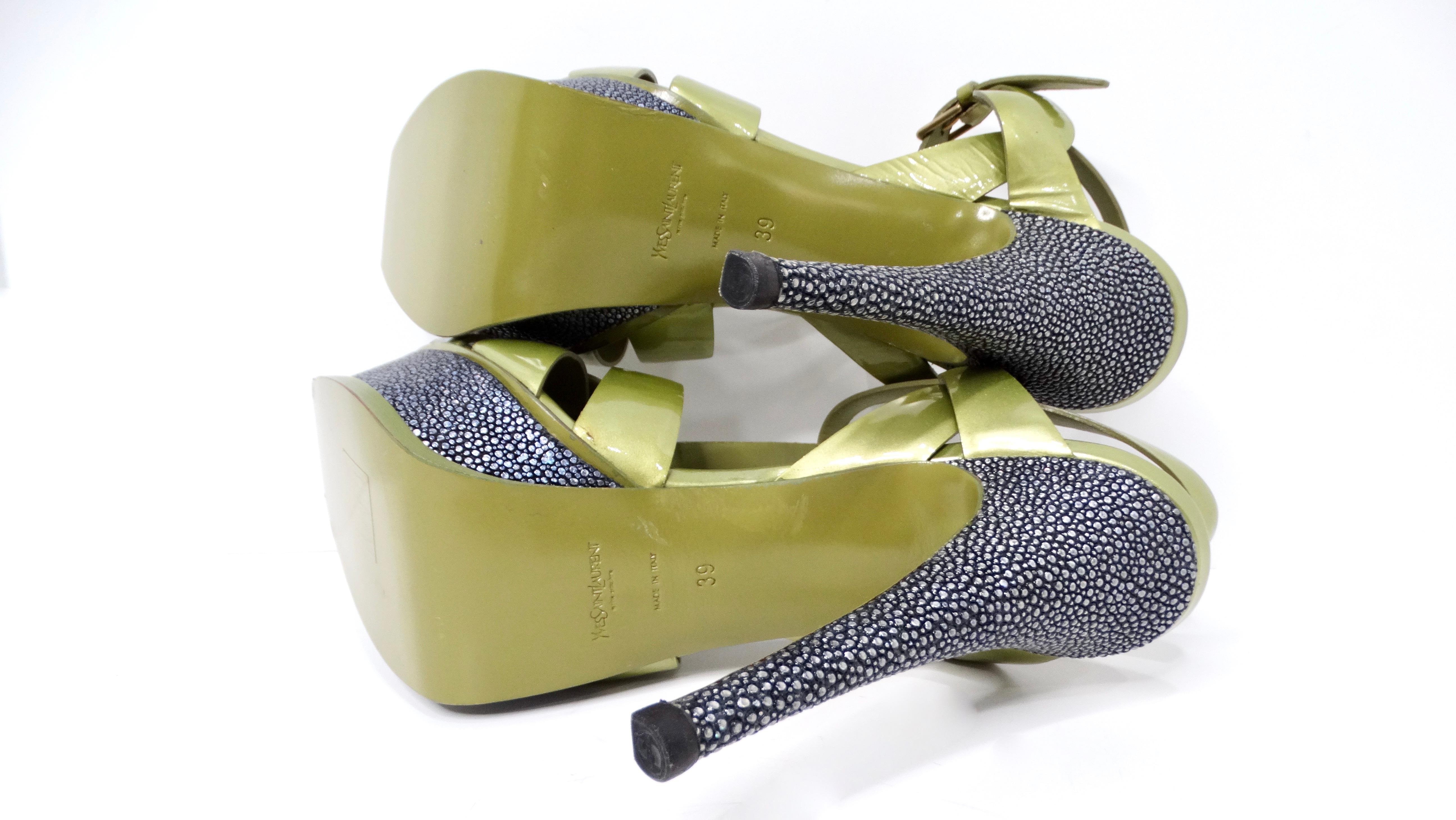 Yves Saint Laurent Green Tribute Patent Leather Platform High Heels For Sale 5