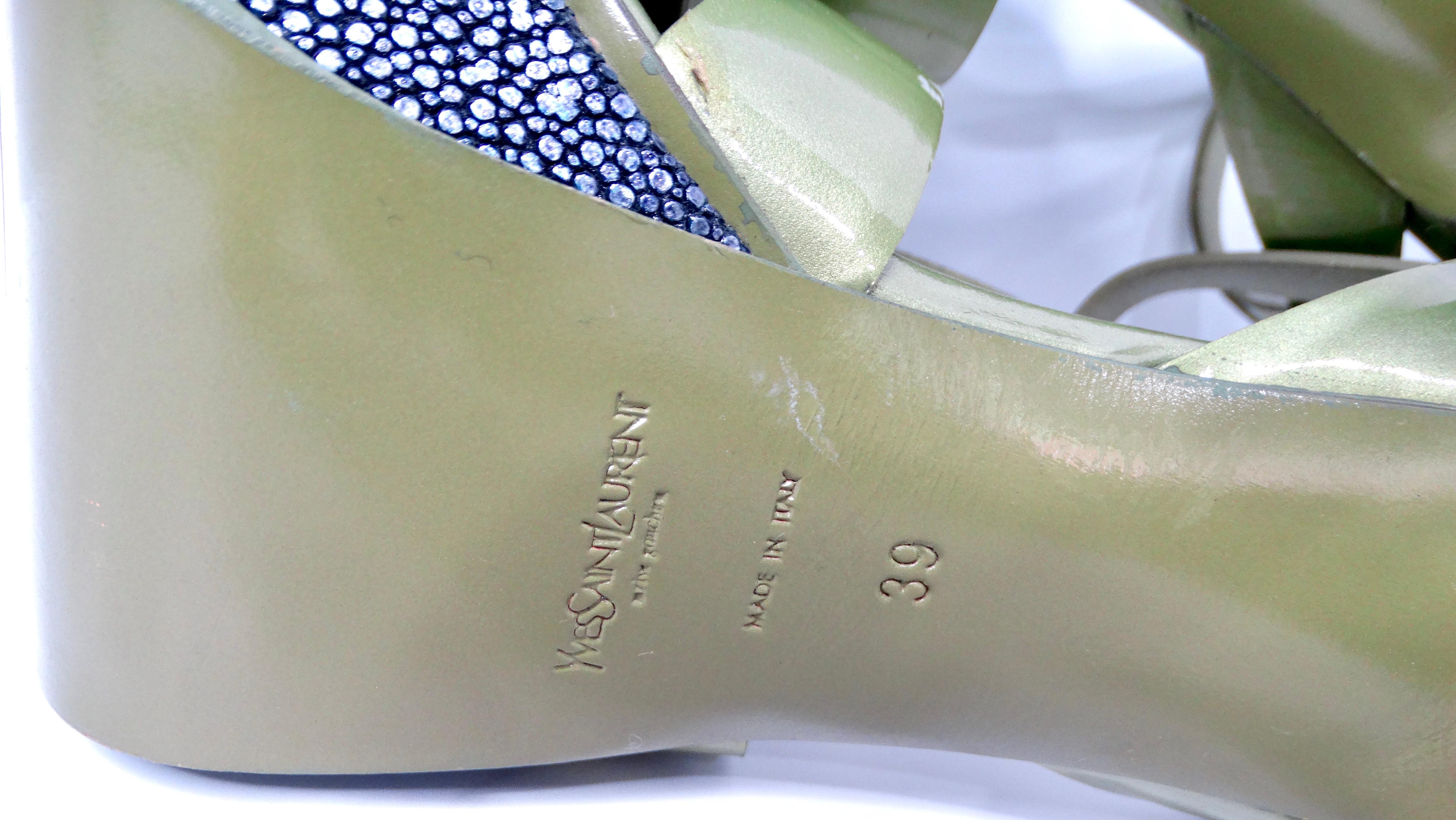 Yves Saint Laurent Green Tribute Patent Leather Platform High Heels For Sale 6