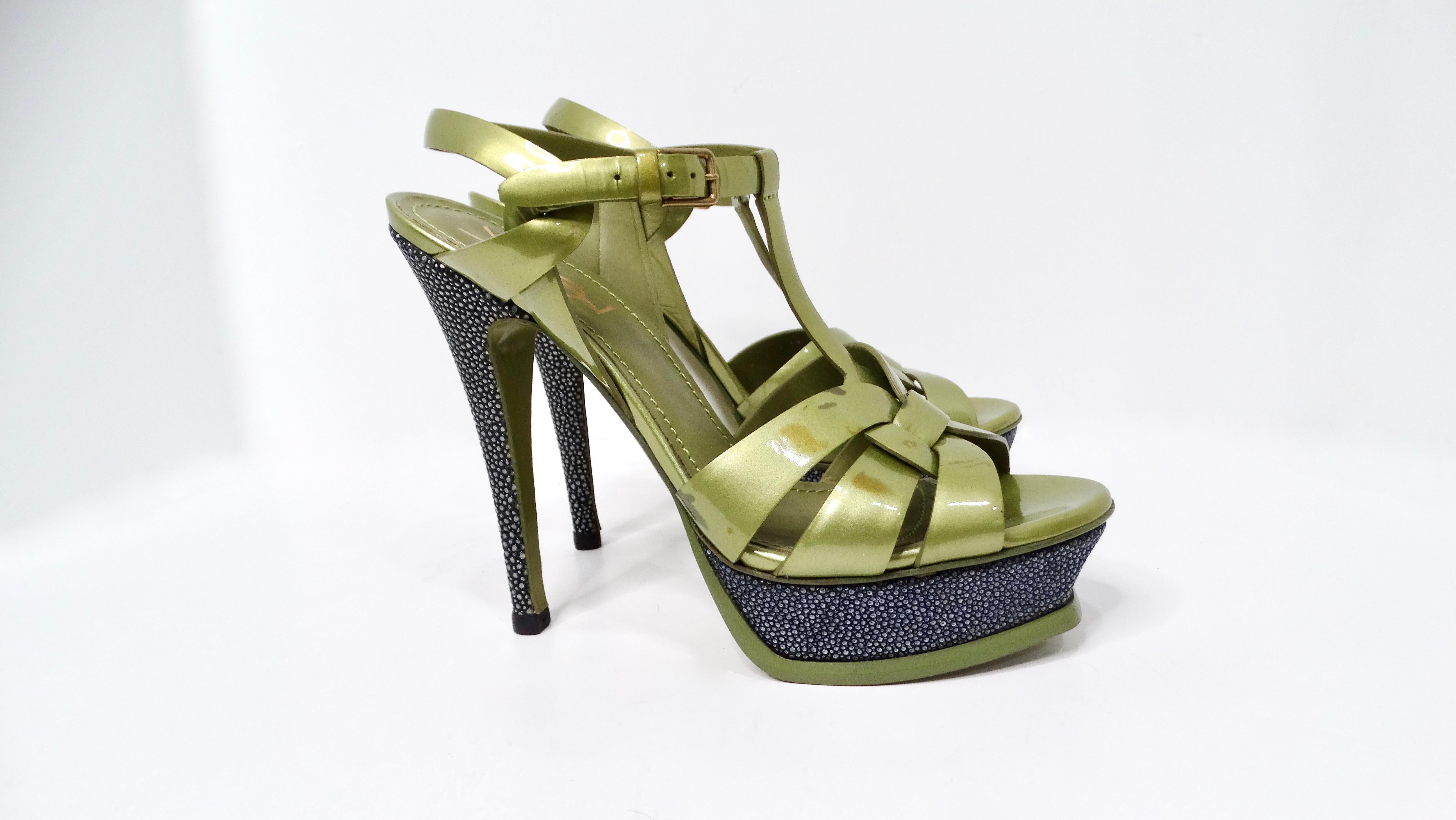 Yves Saint Laurent Green Tribute Patent Leather Platform High Heels For Sale 2