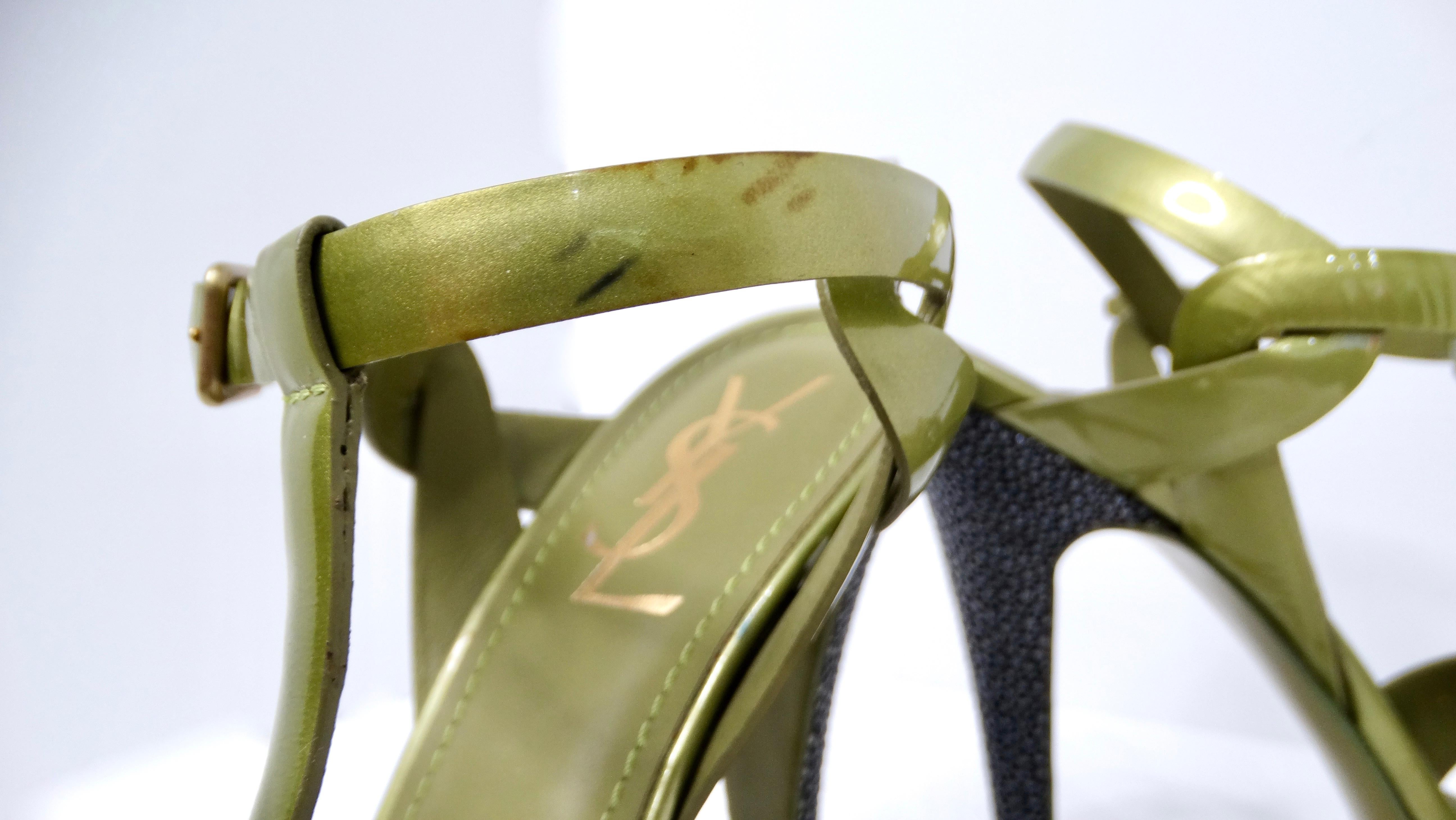 Yves Saint Laurent Green Tribute Patent Leather Platform High Heels For Sale 3