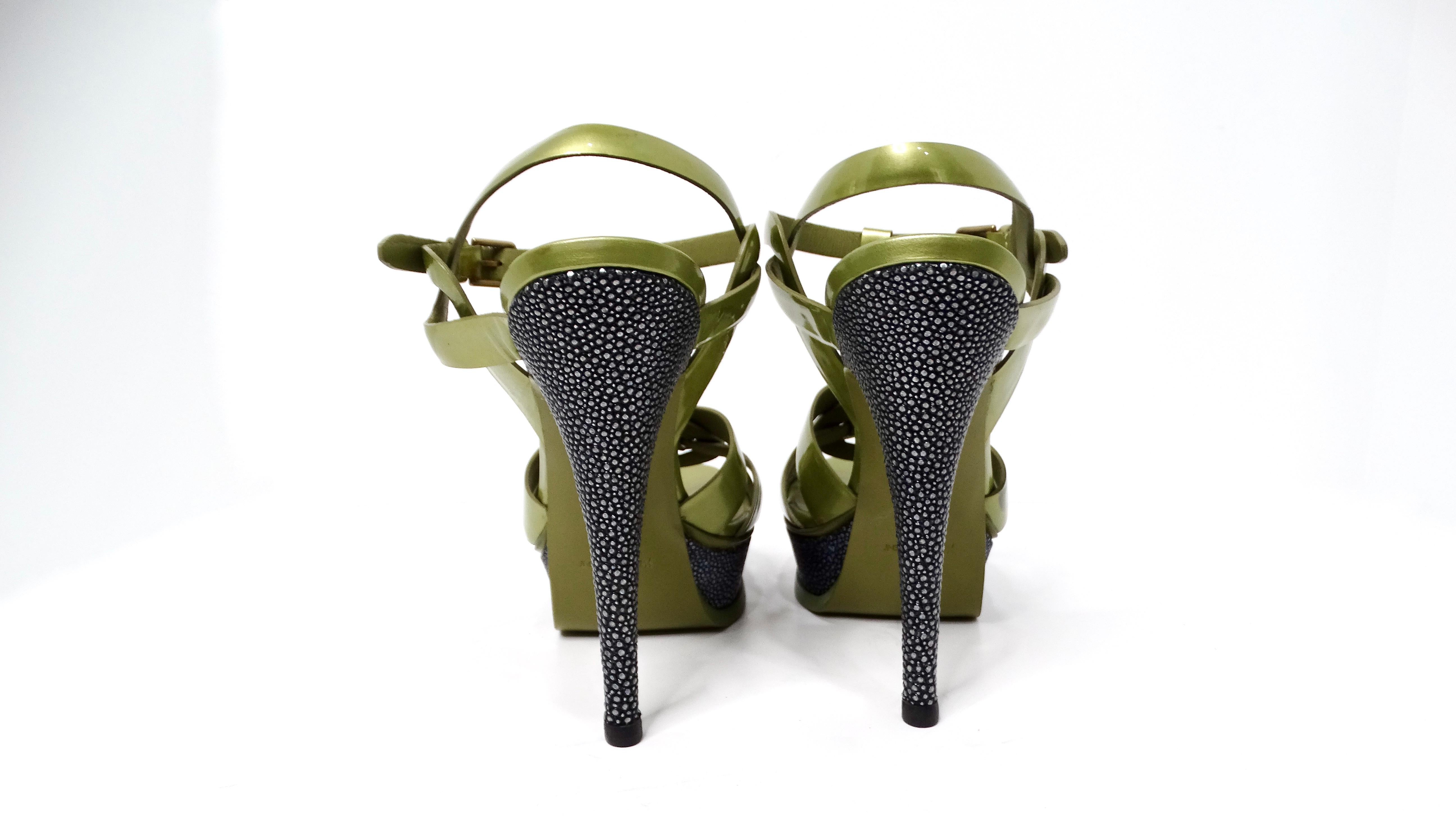 Yves Saint Laurent Green Tribute Patent Leather Platform High Heels For Sale 4