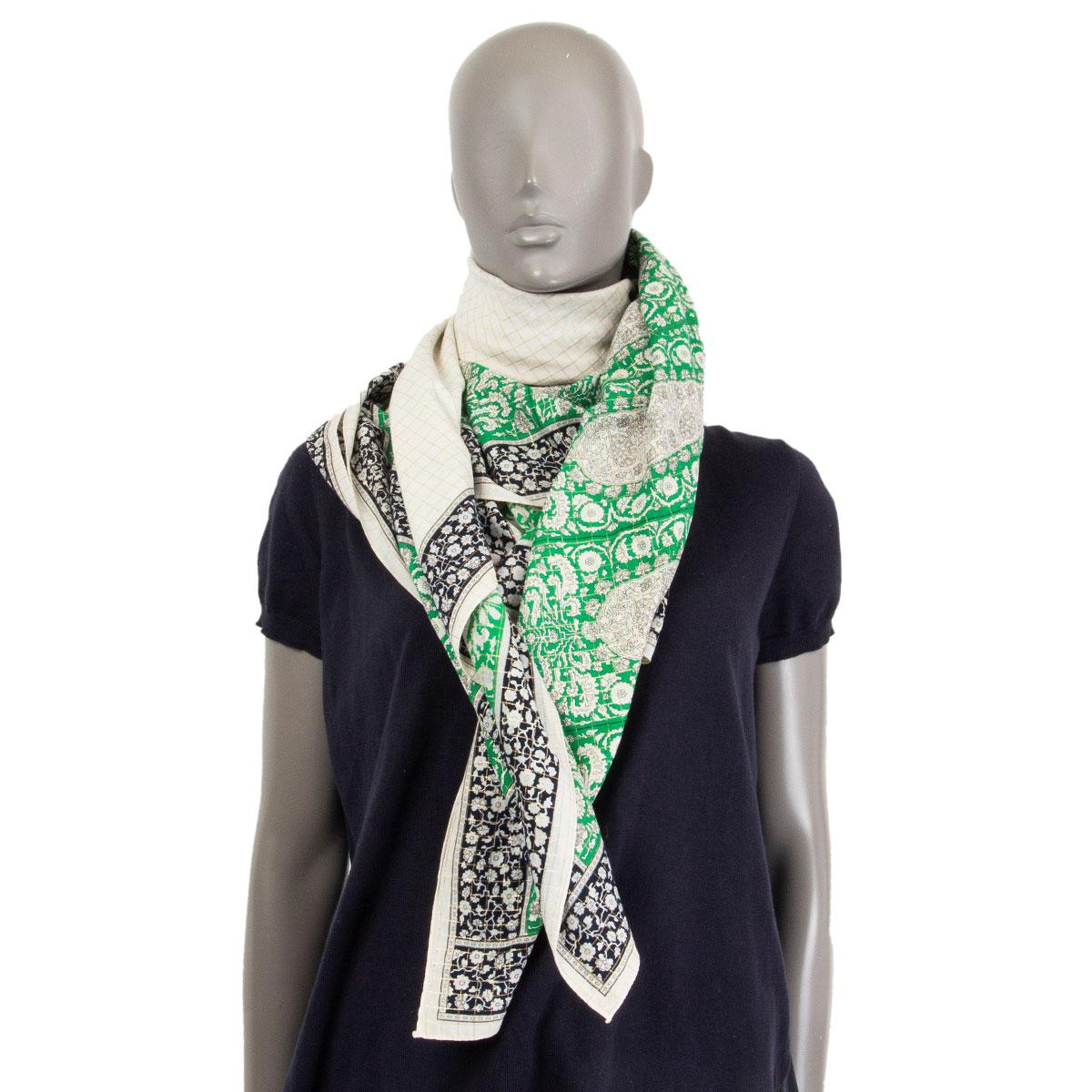100% authentic Yves Saint Laurent Vintage floral print scarf in light grey, green and midnight and golden lurex cotton (100%). Has been worn and is in excellent condition. 

Width 129cm (50.3in)
Height 130cm (50.7in)

All our listings include only
