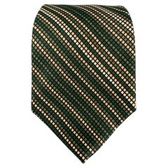YVES SAINT LAURENT Green White Checkered Silk Tie