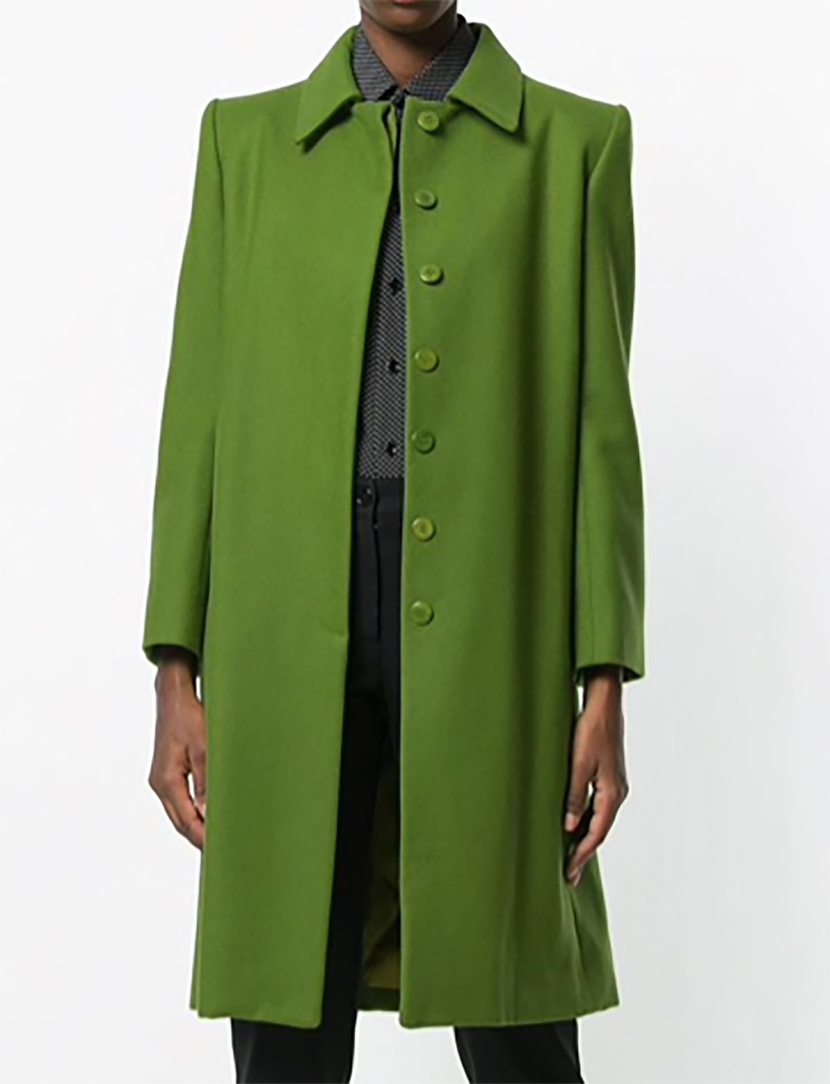Yves Saint Laurent Green Wool Coat In Excellent Condition In Paris, FR