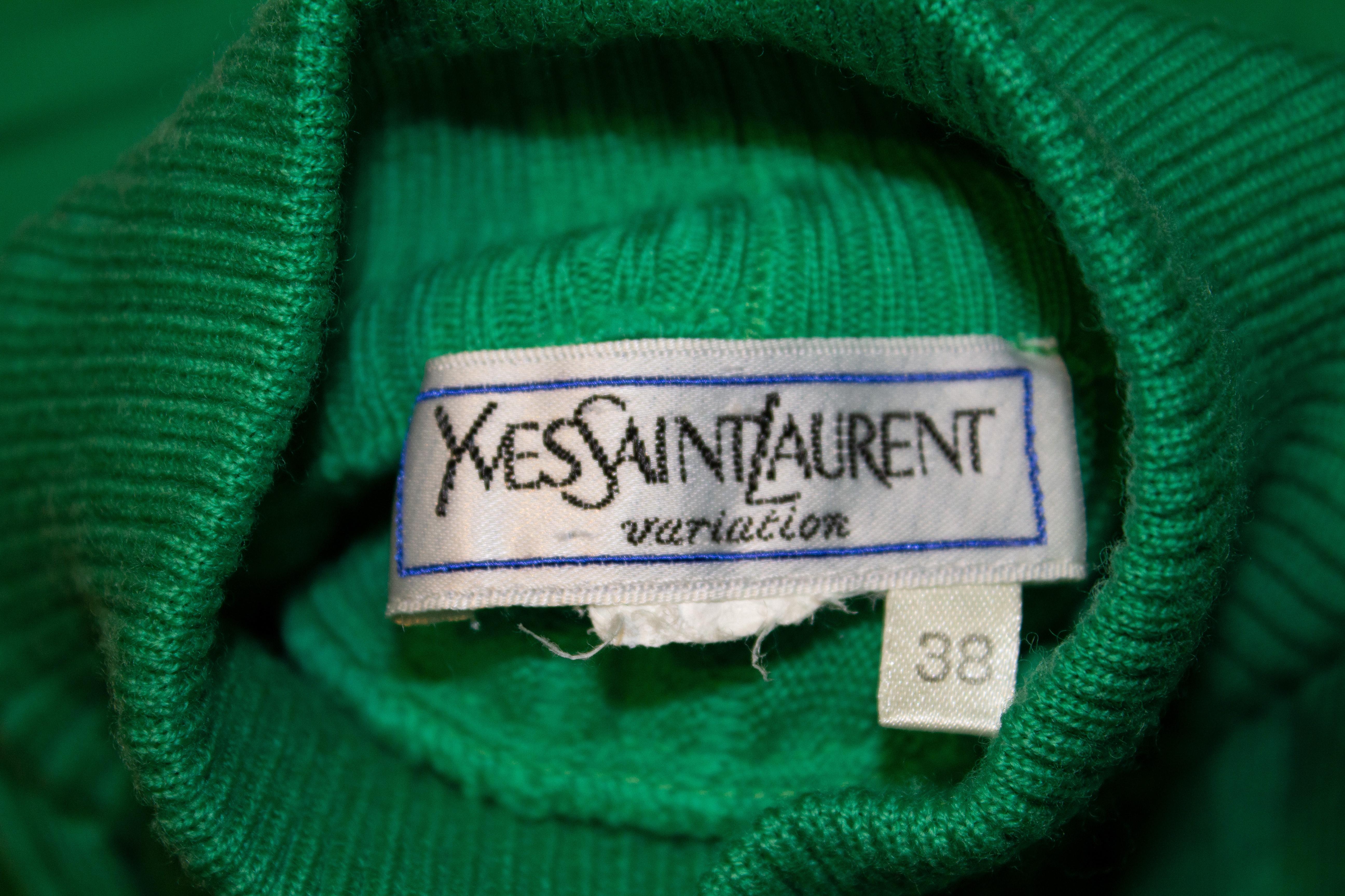 Yves Saint Laurent Green Wool Tunic / Mini Dress In Good Condition In London, GB