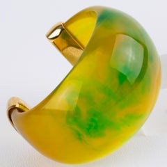 Yves Saint Laurent Green, Yellow Lucite and Gilded Metal Cuff Bracelet