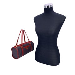 Yves Saint Laurent Grey and Red Textured Vinyl Canvas Handbag