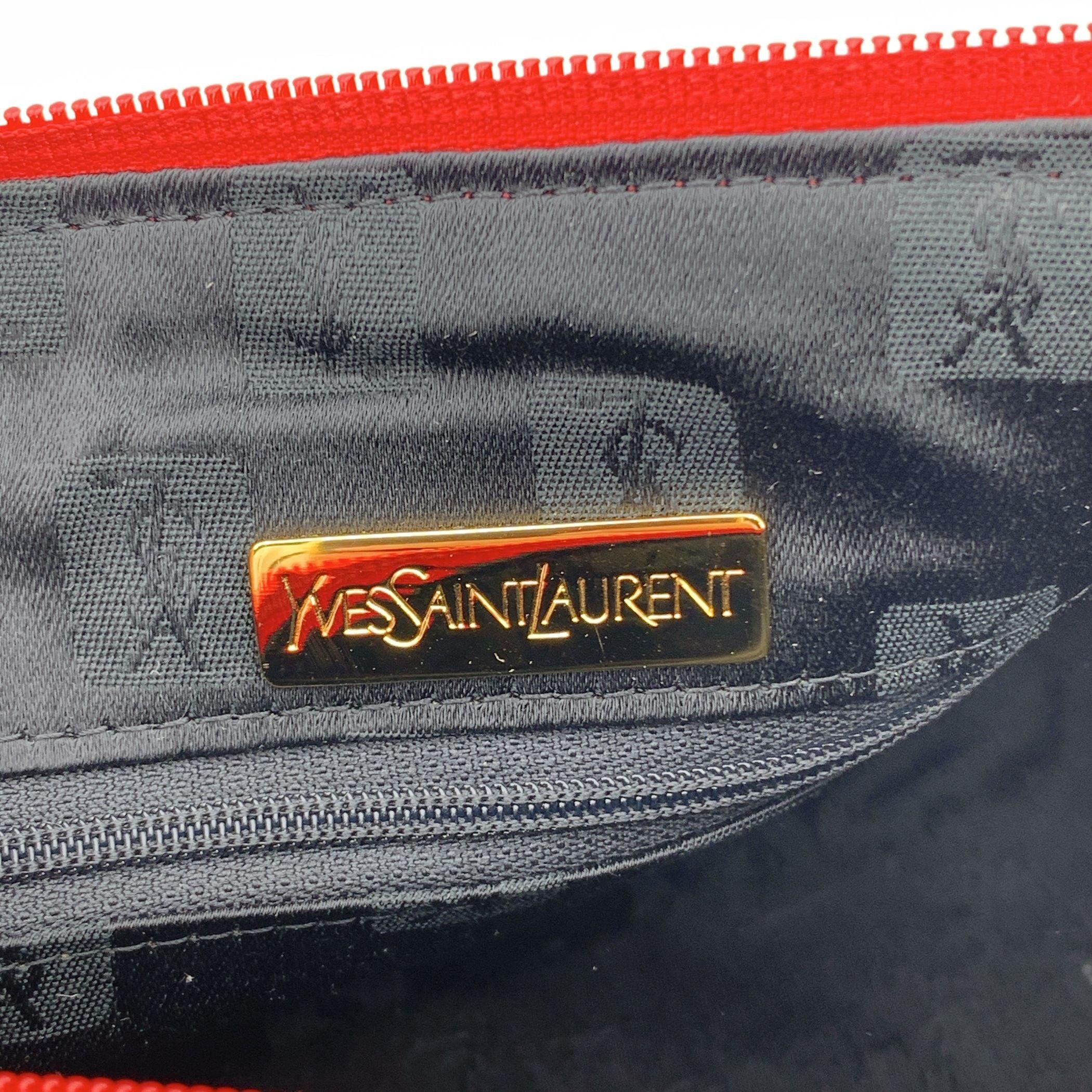 Donna Yves Saint Laurent Borsa in tela di vinile testurizzata grigia e rossa in vendita