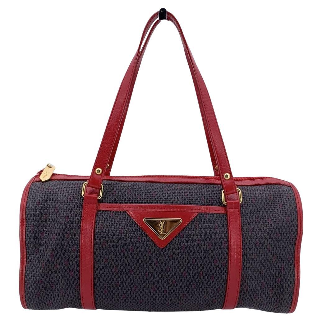 Yves Saint Laurent Borsa in tela di vinile testurizzata grigia e rossa in vendita