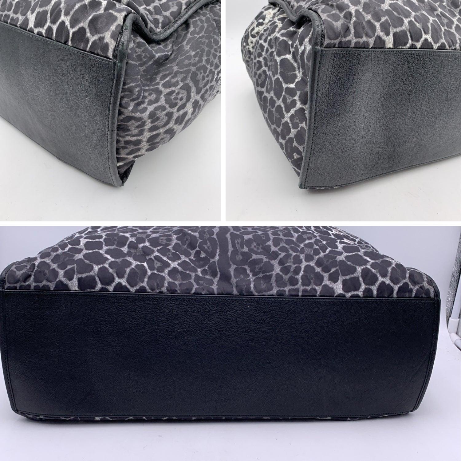 Women's Yves Saint Laurent Grey Animalier Leopard Nylon Large Tote Bag