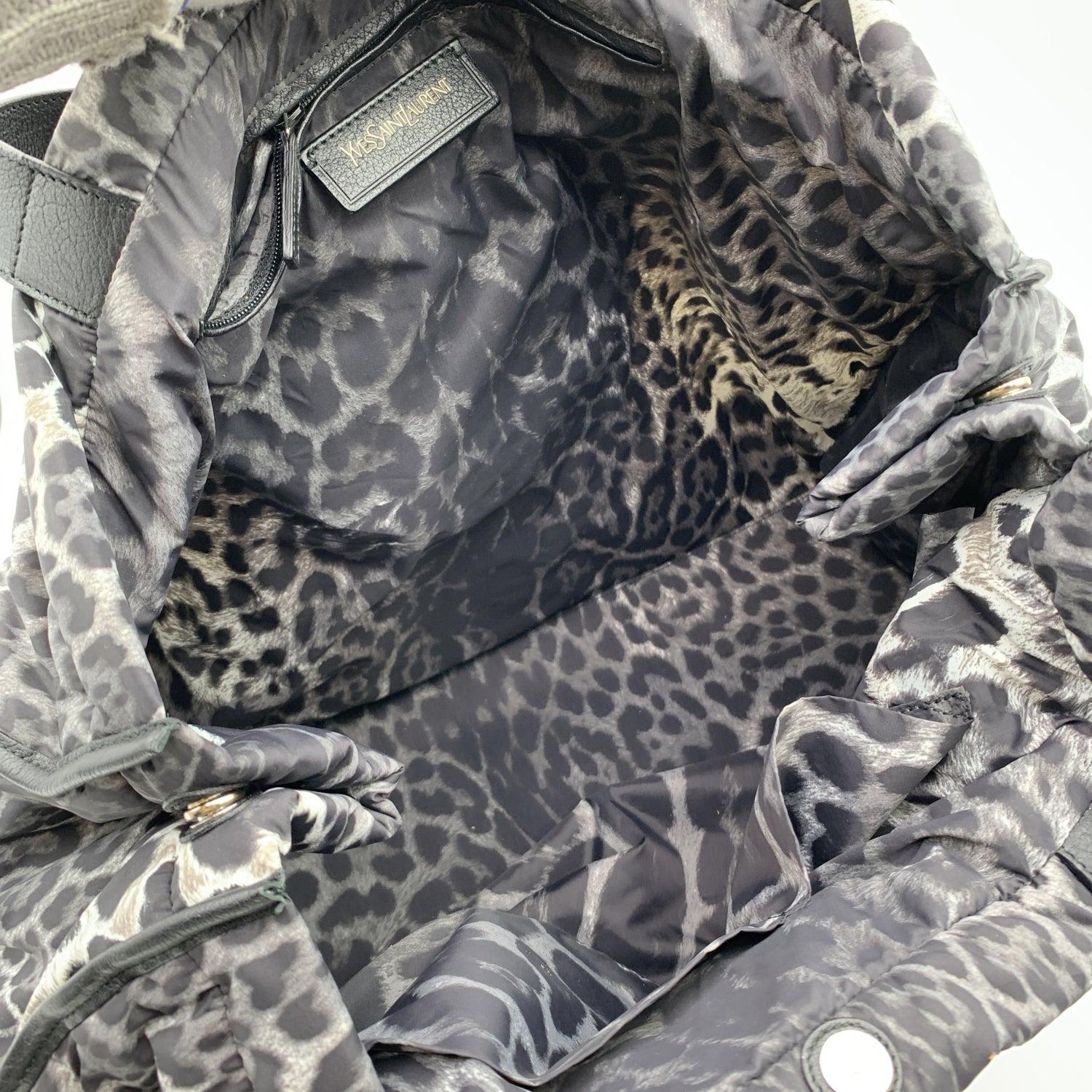 Yves Saint Laurent Grey Animalier Leopard Nylon Large Tote Bag 1