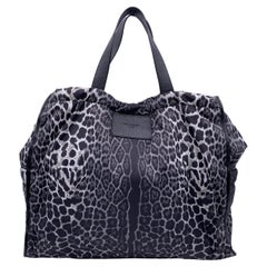 Yves Saint Laurent Grey Animalier Leopard Nylon Large Tote Bag