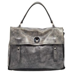 Yves Saint Laurent Große Muse zwei Top Handle Bag aus grauem/Schwarzem Leder und Wildleder