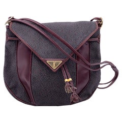 Yves Saint Laurent Grey Burgundy Textured Vinyl Canvas Shoulder Bag