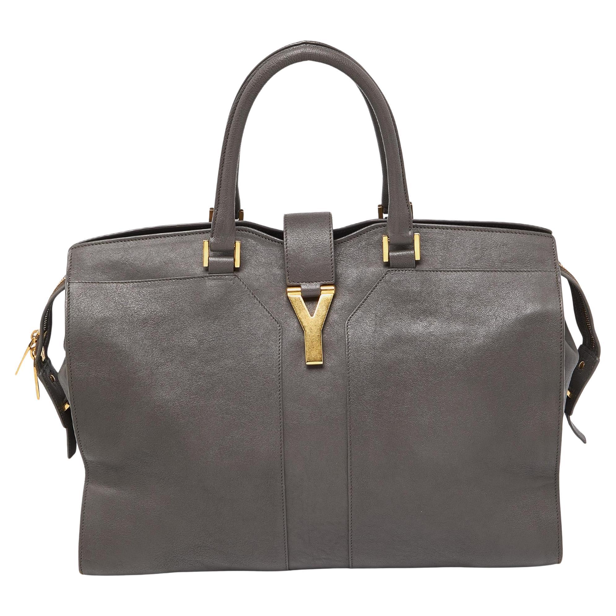 Yves Saint Laurent Grey Leather Large Cabas Chyc Tote For Sale
