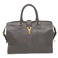 Used Yves Saint Laurent Grey Leather Large Cabas Chyc Tote