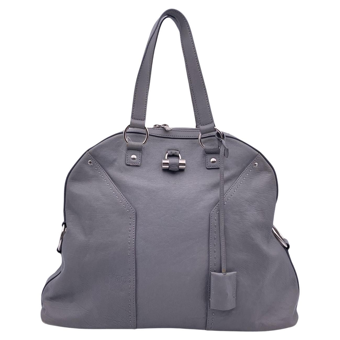 Yves Saint Laurent Grey Leather Large Muse Tote Shoulder Bag