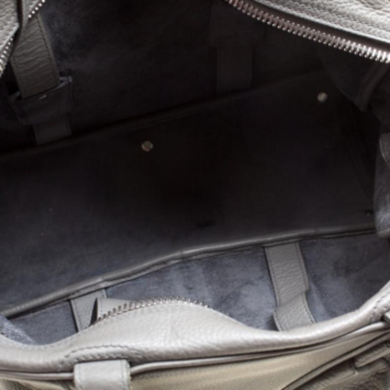 Yves Saint Laurent Grey Leather Large Obi Bowler Bag im Zustand „Gut“ im Angebot in Dubai, Al Qouz 2