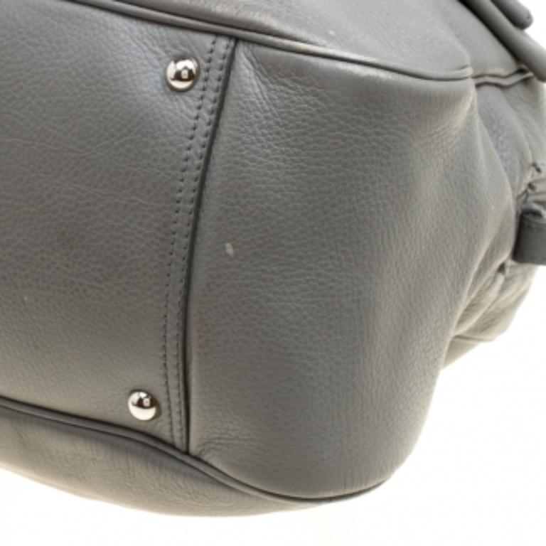 Yves Saint Laurent Grey Leather Large Obi Bowler Bag Damen im Angebot