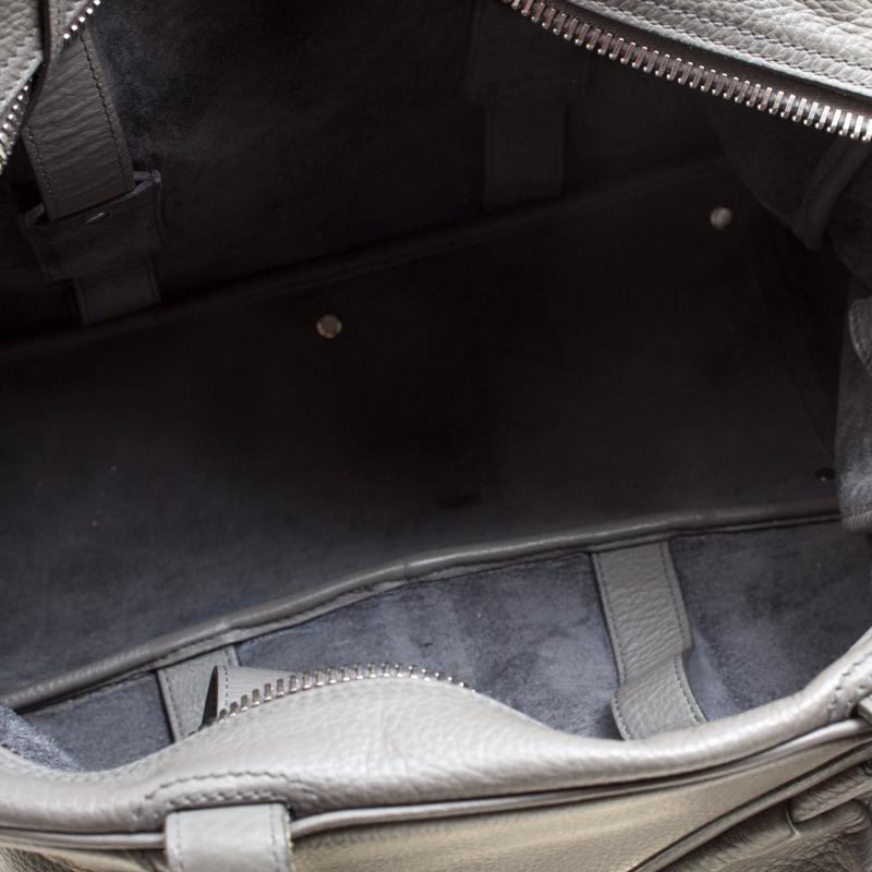 Yves Saint Laurent Grey Leather Large Obi Bowler Bag In Good Condition For Sale In Dubai, Al Qouz 2