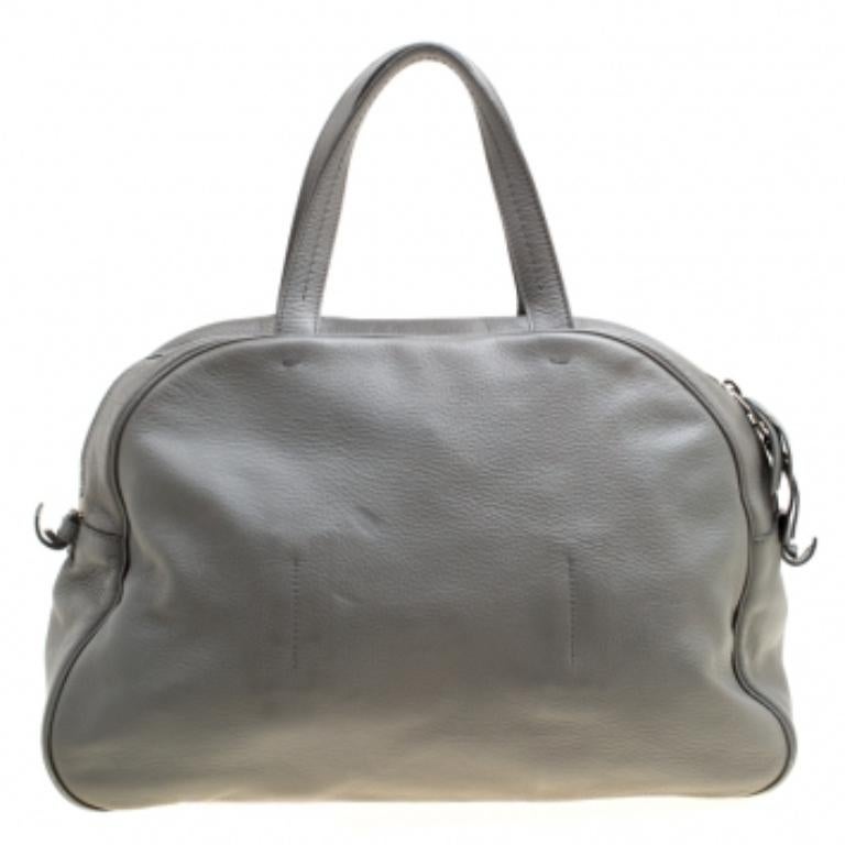 Yves Saint Laurent Grey Leather Large Obi Bowler Bag im Angebot 3