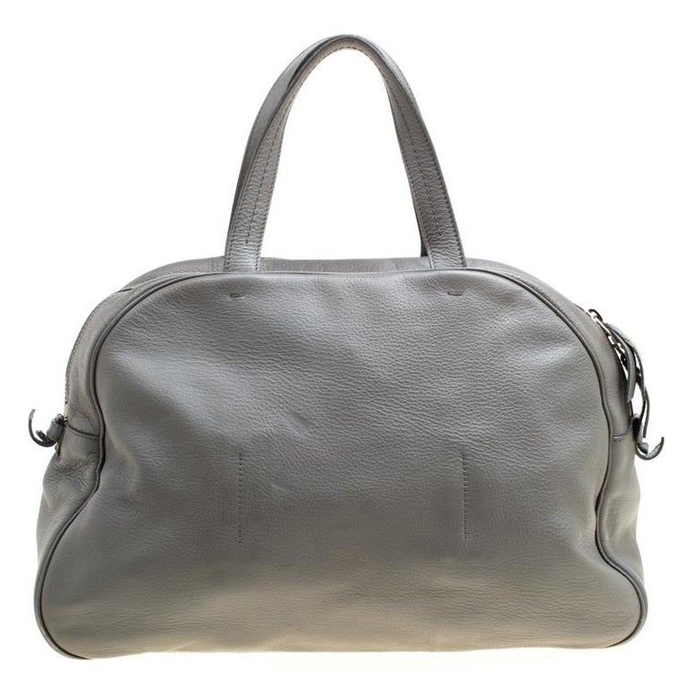 Yves Saint Laurent Grey Leather Large Obi Bowler Bag For Sale at 1stDibs
