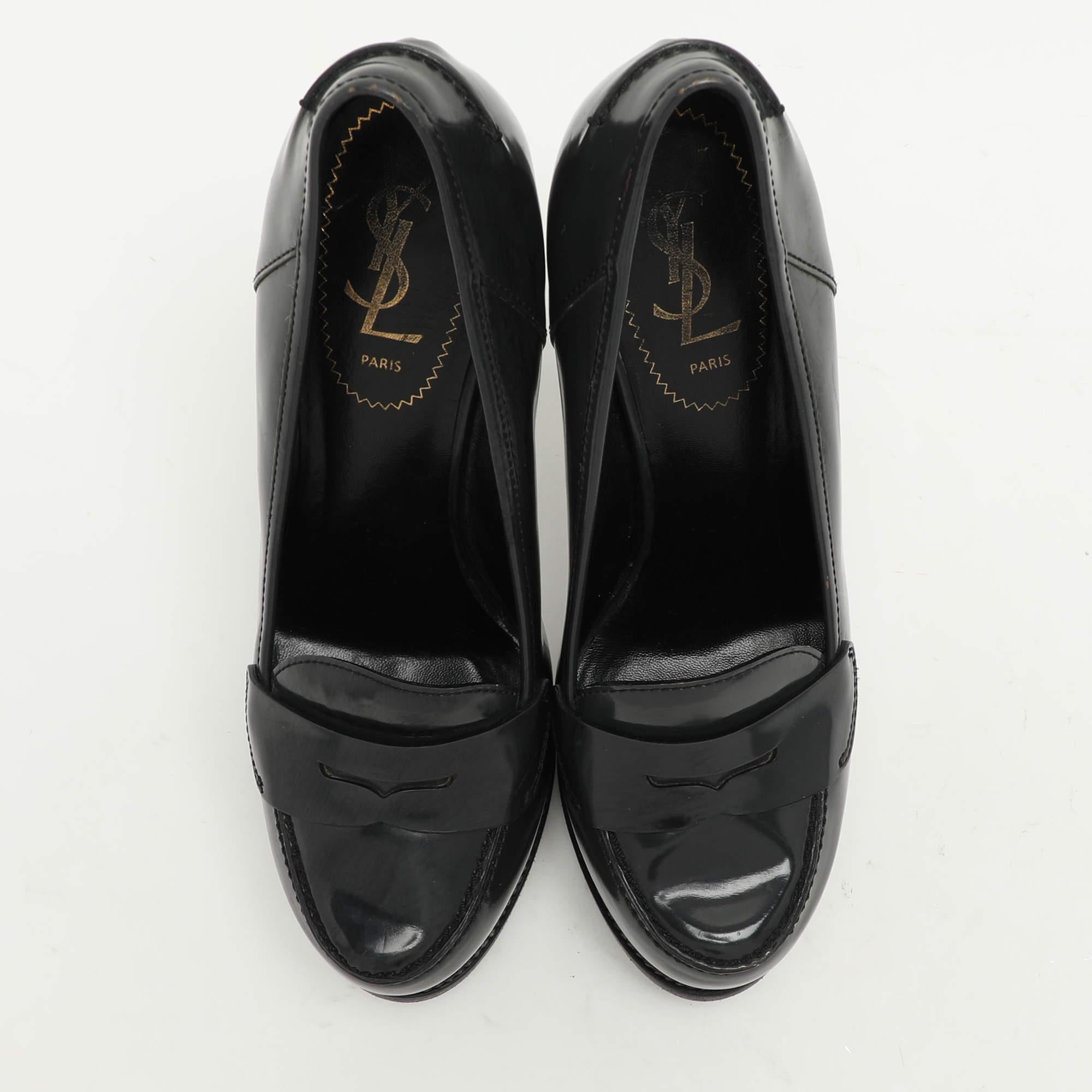 Nero Yves Saint Laurent, pelle grigia, Tribtoo Platform Loafer Pumps, misura 37,5 in vendita