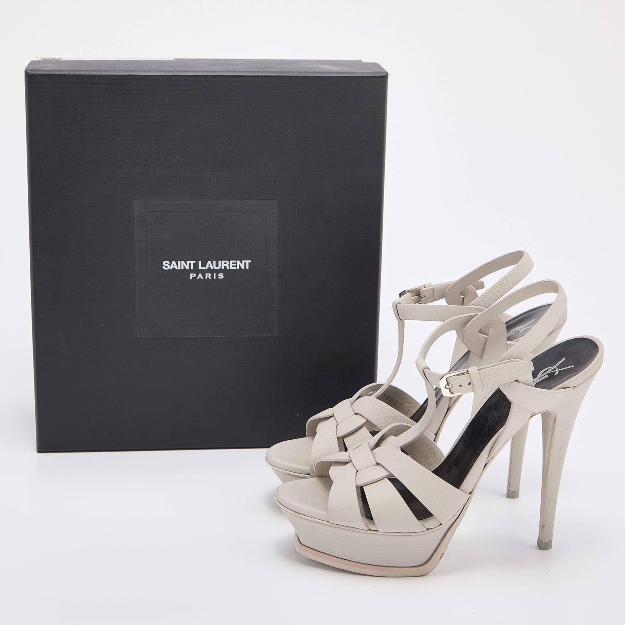 Yves Saint Laurent Grey Leather Tribute Sandals Size 38.5 4